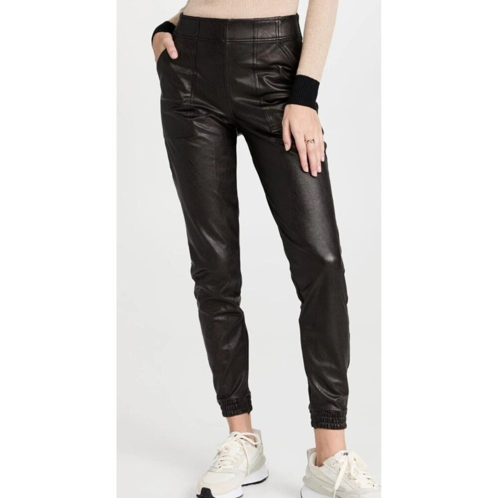 Spanx Women's Faux Leather Like Jogger Pants in Noir Black. Size Medium